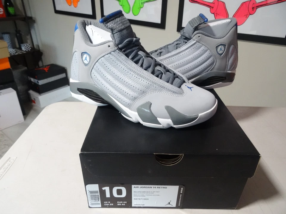 NUEVO DS - Nike Air Jordan 14 Retro 'Gris Lobo' Talla 10 PARA HOMBRES 487471-004 RARO DS Foto 2 de 4