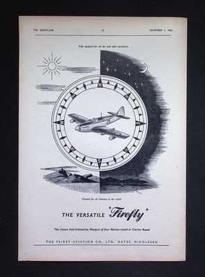 Original 1950 Werbung Fairey Firefly U-Boot-Abwehrflugzeug