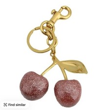 Glitter Pink Cherry Duo Bag Charm Gold Metal Keychain   USA Ship
