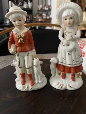 Taupe D'Amour Pfirsich Porzellan Figuren Paar Junge Mädchen Geschenkkunst Made in Korea