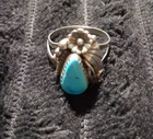 Native Navajo Sterling Silver Natural Turquoise Ring Size 7 1/2 No Markings Vtg