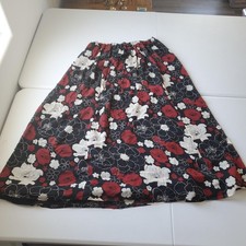 Y2K Whimsigoth Fairy Skirt Womens 14 Black Red Floral 100 Silk A-Line Long Maxi