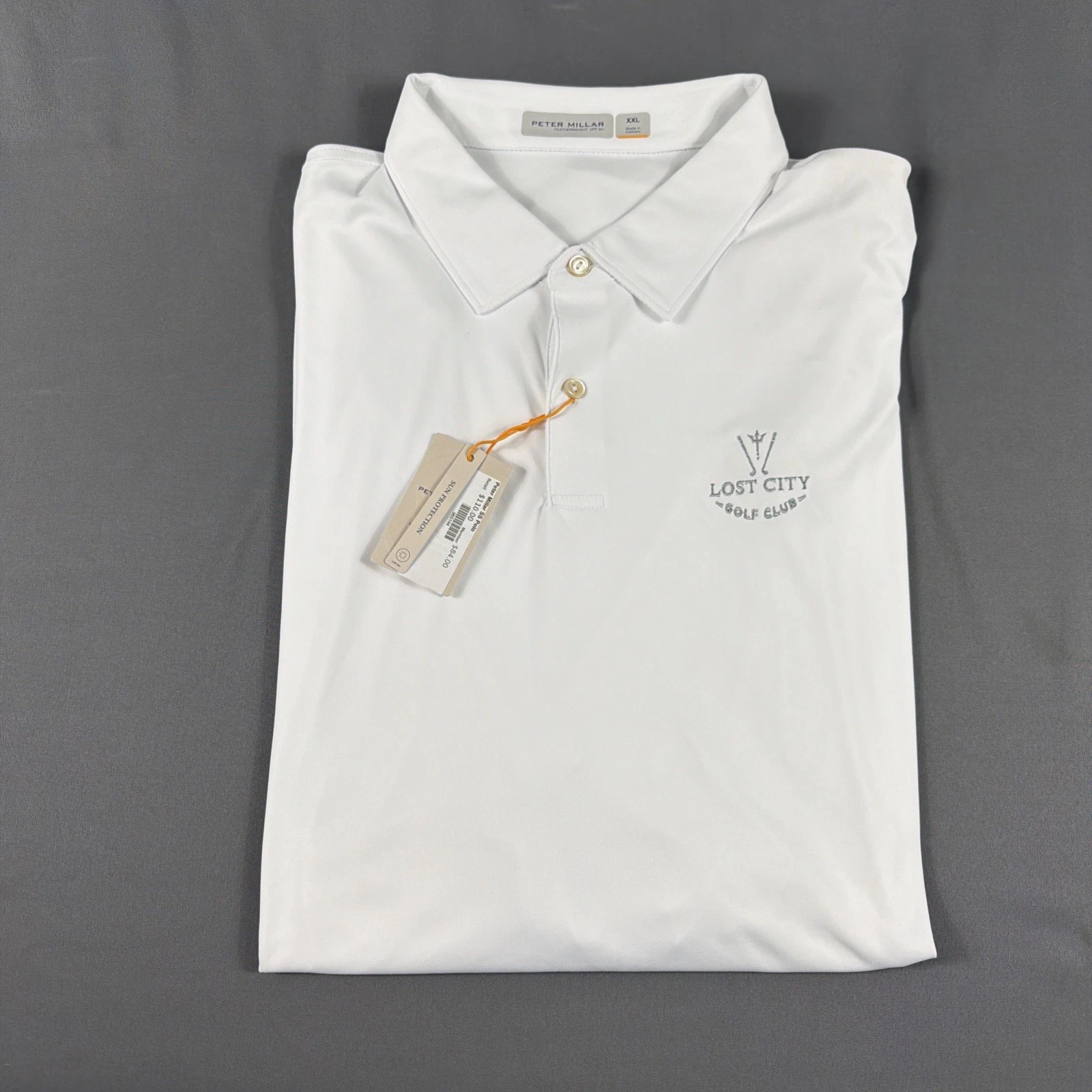 Peter Millar Golf Shirt Polo CS Featherweight Chest Logo XXL White Polyester $98