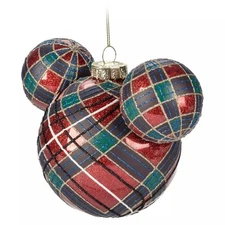 2023 Disney Mickey Mouse Icon Glass Ball Sketchbook Ornament Glittery Plaid NEW