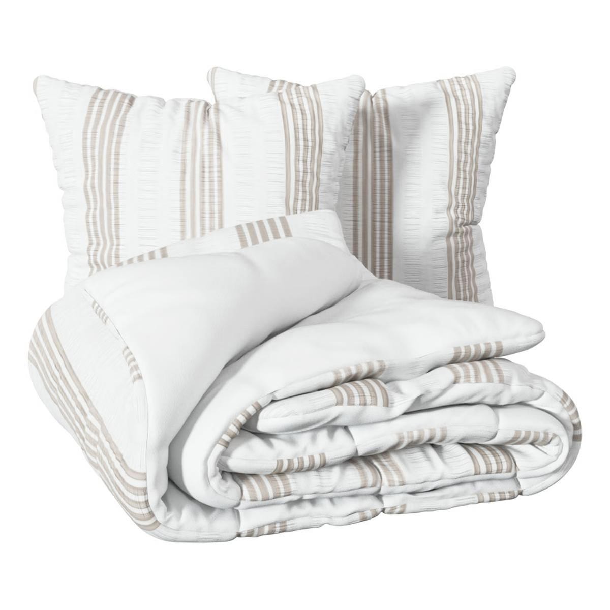 Parure de lit stripes 240x220cm blanc housse de couette coton 3 pièces avec taies