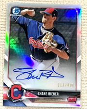 2018 Bowman Chrome-Shane Bieber Auto Refractor /499 Cleveland Guardians BCPA-SB