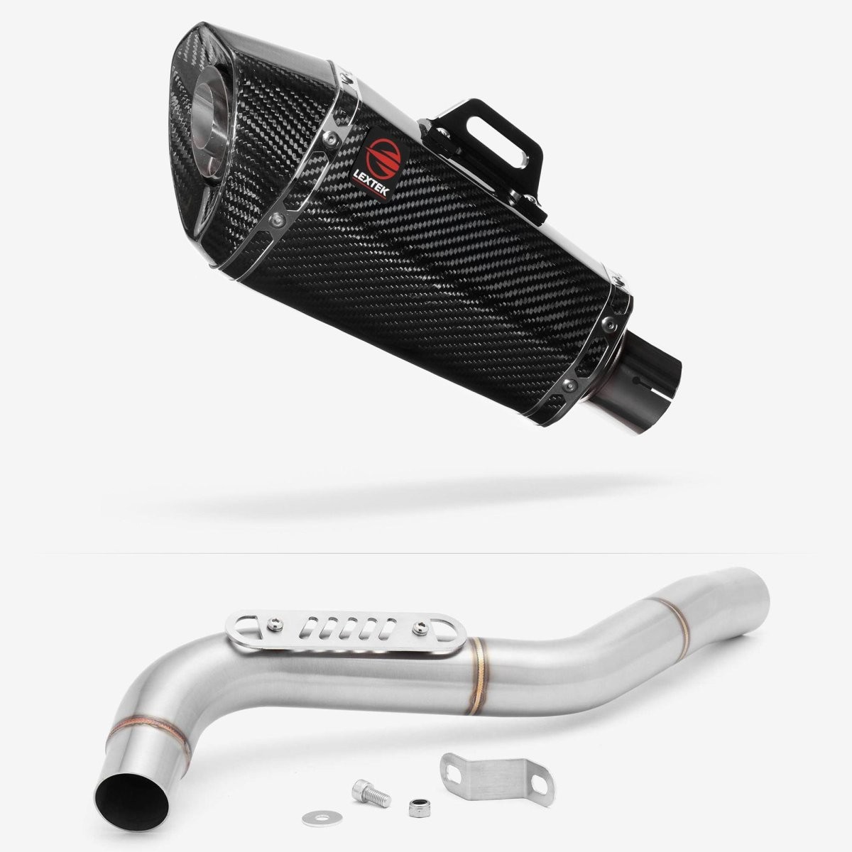 Lextek Carbon Fibre XP8C 210mm Exhaust with Link Pipe Silencer Chrome Polished
