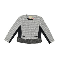 Banana Republic Womens 14 Blazer Jacket Black White Tweed Colorblock Open Front
