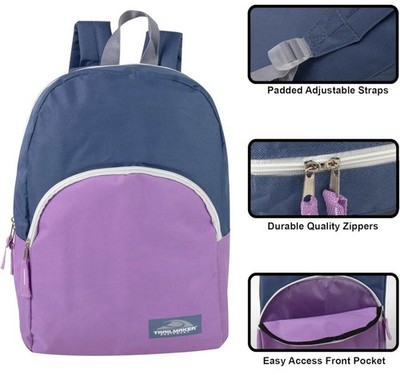 Trailmaker New 15'' Purple Grey Adjustable Straps Backpack Front Pocket Colorful