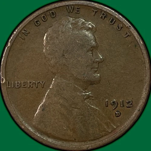 1912-D Lincoln Wheat Cent Fine F Coin, Rim Bumps #37491