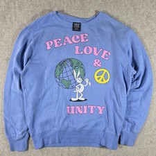 Looney Tunes Bugs Bunny Graphic Sweatshirt Mens Medium Blue Peace Love Unity
