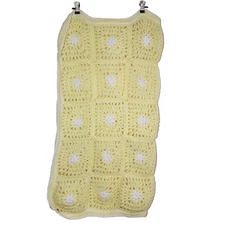 Handmade Crochet yellow squares w/white stars chair throw baby blanket 35"sx38"