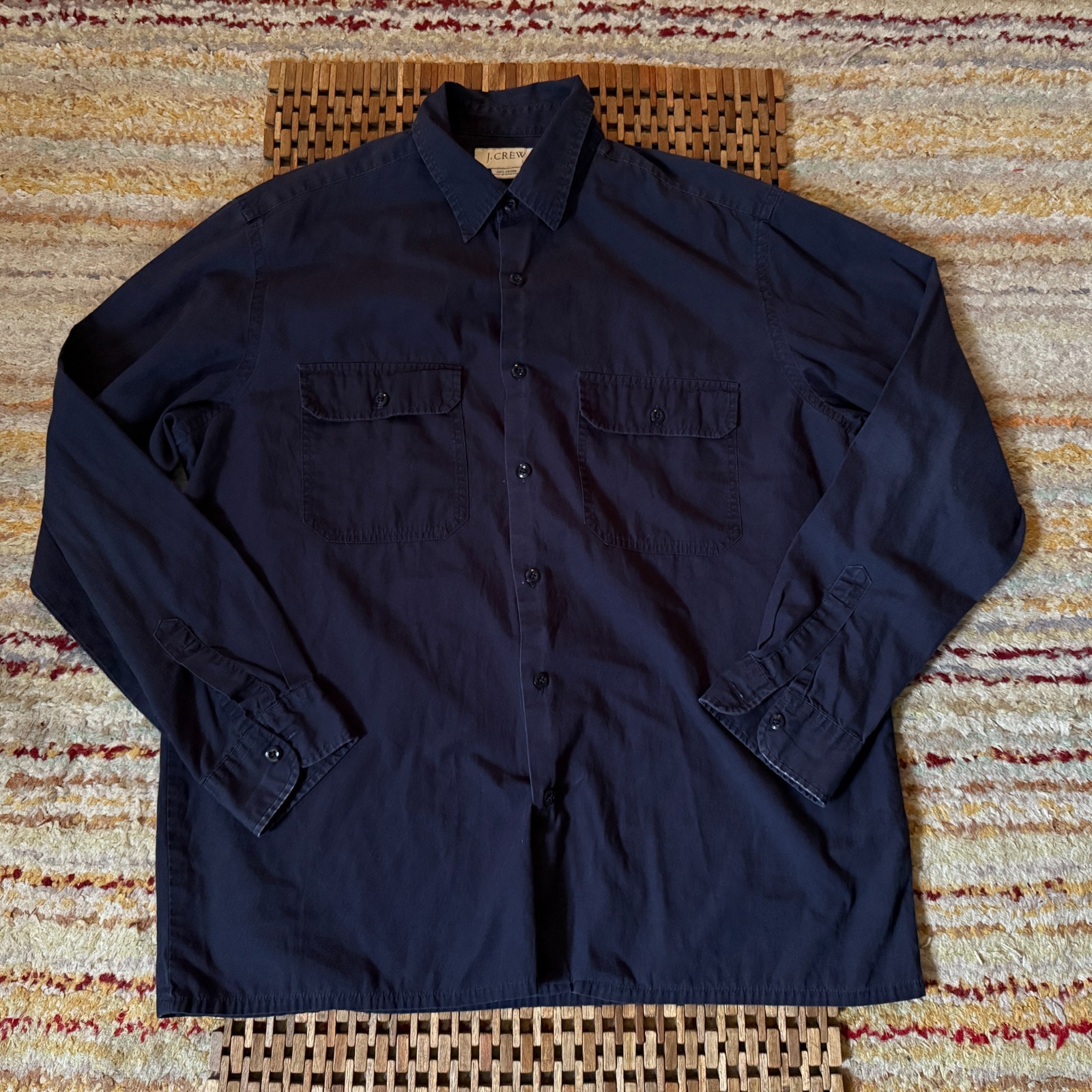 J. CREW Button Down Work Shirt Navy Blue Men's Size Large L