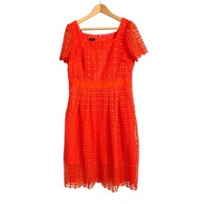 NWT Talbots Lace Fit & Flare Dress Orange Pockets Short Sleeve Square Neck12p 