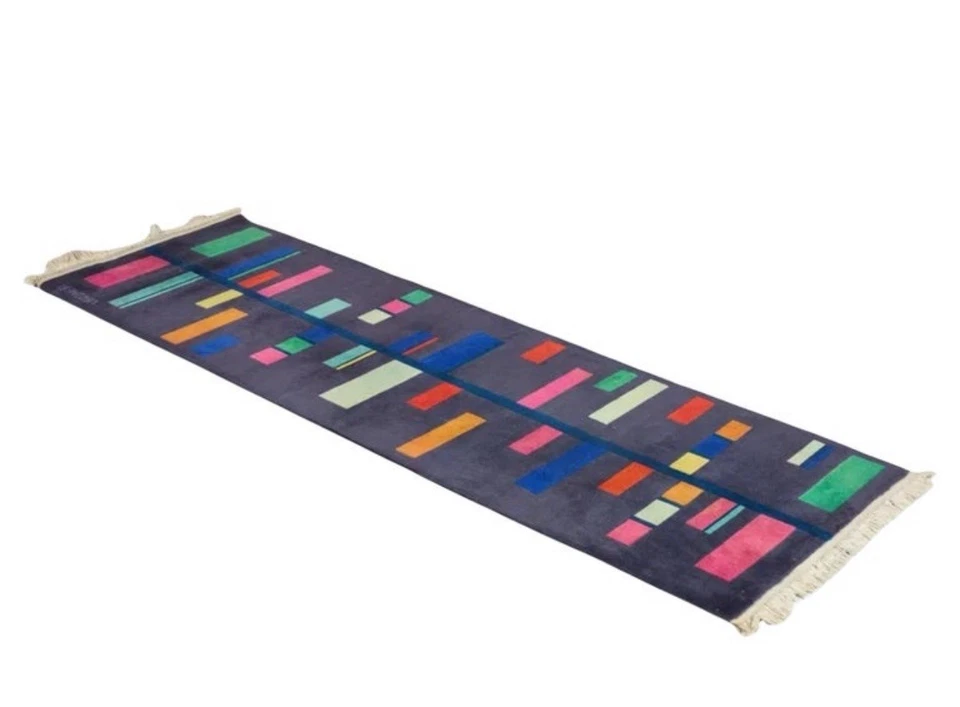 Gugliomo Veronesi  Hand-knotted Color-Block Wool Rug Runner, mid-century, Italy. - Image 2 of 4