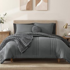 Monbix California King Comforter Set 7-Piece Bed in a Bag - Gray, Plush, All-Sea