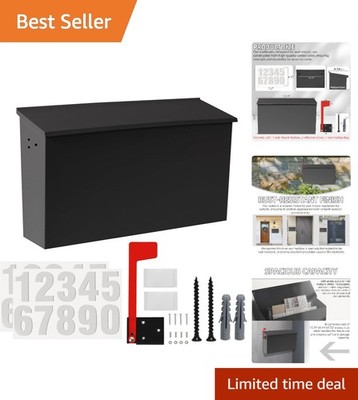 Modern Outdoor Mailbox with Front Access, Includes Flag & Number Stickers