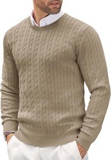 Men's Slim Fit Lightweight Crewneck Cable Knit Sweater Casual Pullover Jumper