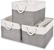 15.8×11.8×9.5 In/3Pcs Storage Bins, Fabric Bin with Drawstring Closure and 2 Bol