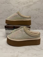 Azalea Wang Daviat white Embellished ,Rhinestone Platform Slippers Flat Sz 7.5