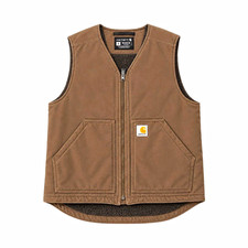 New without Tags, Carhartt Men s Relaxed Fit Work Vest Brown Zip Sherpa V-Neck S
