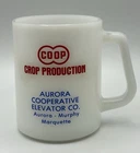 Vintage Federal Milk Glass Mug Cup Nebraska COOP Aurora Cooperative Elevator Co.