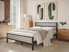 Snuggle Beds Nova Bed | Black Metal Frame | Grey Upholstery | Low Footend