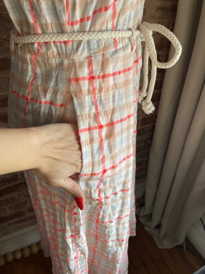 New! Ella Moss Christina Gingham Button Up Sleeveless Cotton Midi Dress Belted L - Imagem 3 de 4