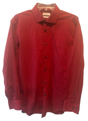 calvin klein red dress shirt $80 Calvin Klein Men's Red Slim Fit Long-Sleeve Dress Shirt Size 16.5 36/37