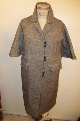 Vintage 40's-50's Black & White Tweed Cape Sleeve Coat Hand Tailored LAZARUS