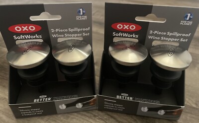 NEW (2) OXO Softworks 2-Piece Spillproof Silicone Wine Bottle Stoppers
