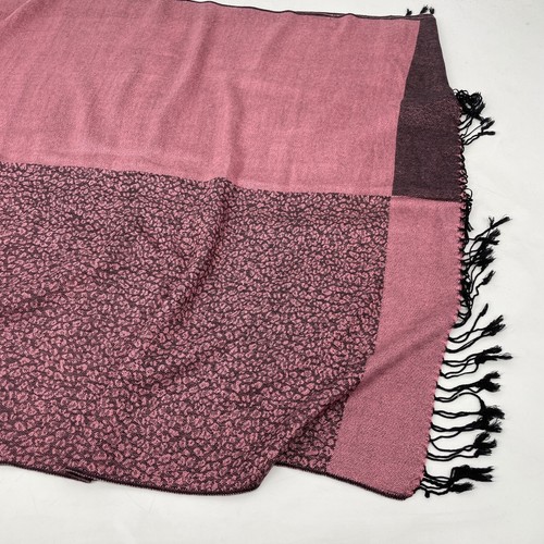 Cashmere Silk Pashmina Scarf Wrap Shawl Color-block 28"x78" pink burgundy fringe - Picture 6 of 8