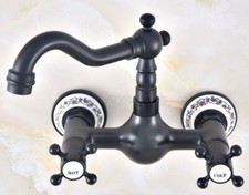 Oil Rubbed Brass Bathroom Basin Faucet Sink Hot Cold Water Mixer Tap Wall Mount
