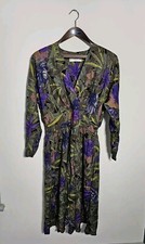Vintage 80's Marks & Spencer Midi Dress UK 16 Bust 38" Floral Botanical V-Neck