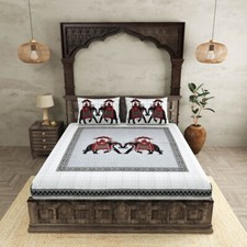 Cotton 3 Pc Bedding Set  Elephant Print  King Size 1 Bedsheet  2 Pillow Cover