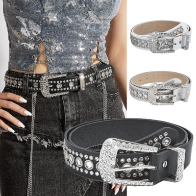 Frauen Männer Hosen Jeans Gürtel Punk Nieten Strass Gürtel Diy Custom # K