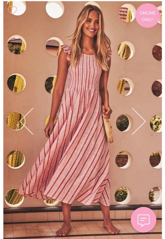 Mister Zimi Abbie Dress in Pink Stripe Size 8 Shirred Bodice Midi 100% Cotton