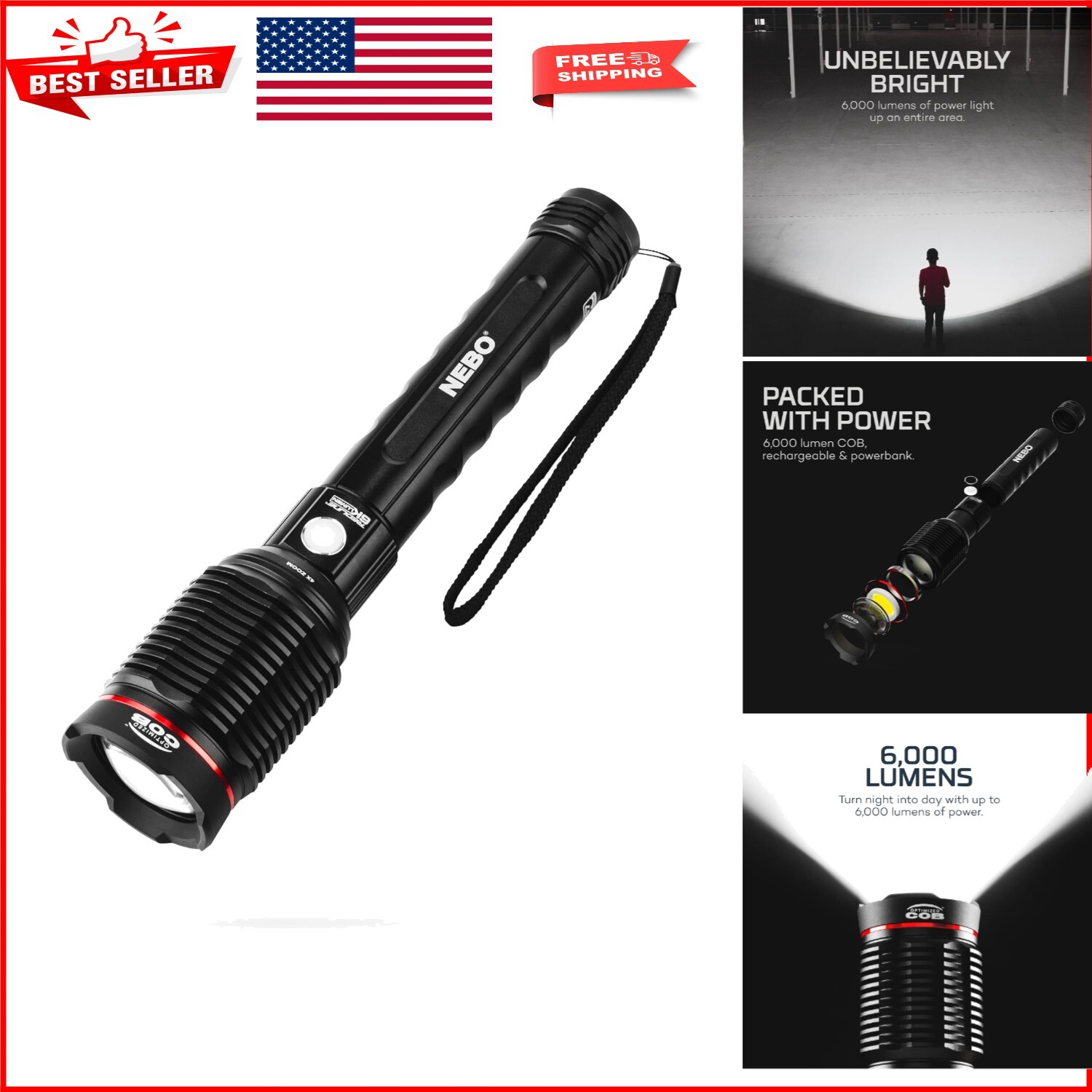 Redline 6K 6000-Lumen Waterproof Tactical LED Flashlight Rechargeable