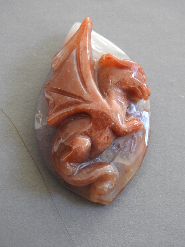 agate DRAGON CARVING carved gemstone pocket piece dragon collection myth fantasy