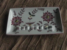 ROYAL SEALY ASHTRAY TRINKET TRAY IN LADY FAIR PATTERN IN PINKS 7" LONG MARKED