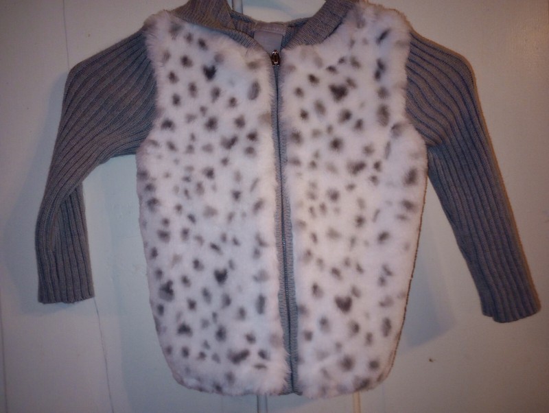 Precious Little Girl's 2T Gray/White Faux Fur Sweater-Jacket w/ Hoodie by Tahari