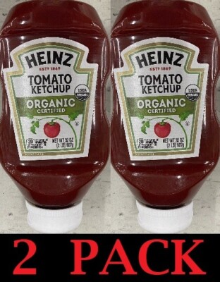 2x Heinz ORGANIC CERTIFIED Tomato Ketchup VALUE BULK Size Bottle Tub 32oz 2 PACK
