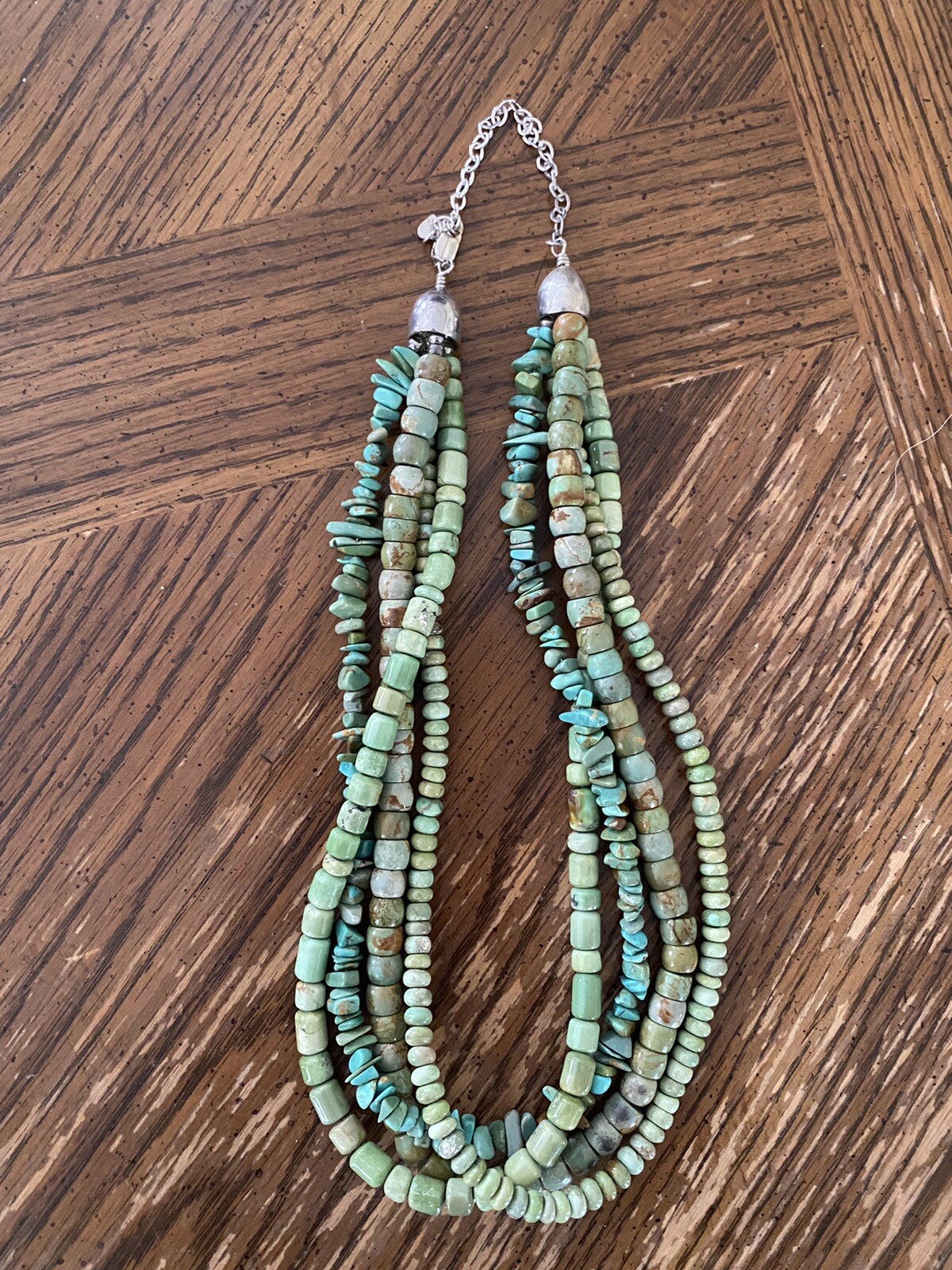 QVC Green beaded necklace, sterling silver Gem