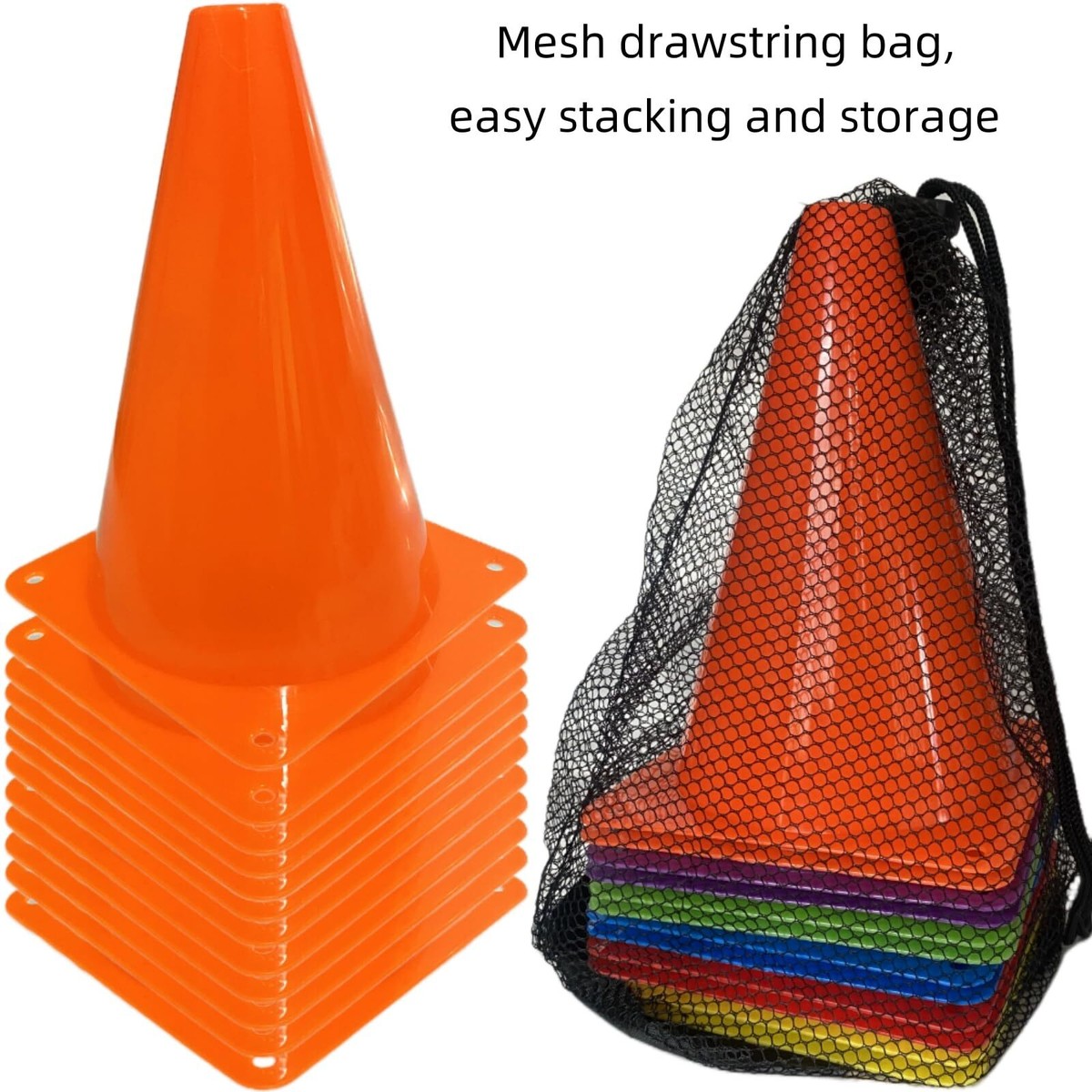 Robin Goods – 50 Cônes De Marquage 5 Couleurs Pour Foot, Hand, Hockey – Empilables, PVC Résistant, 19x23 Cm