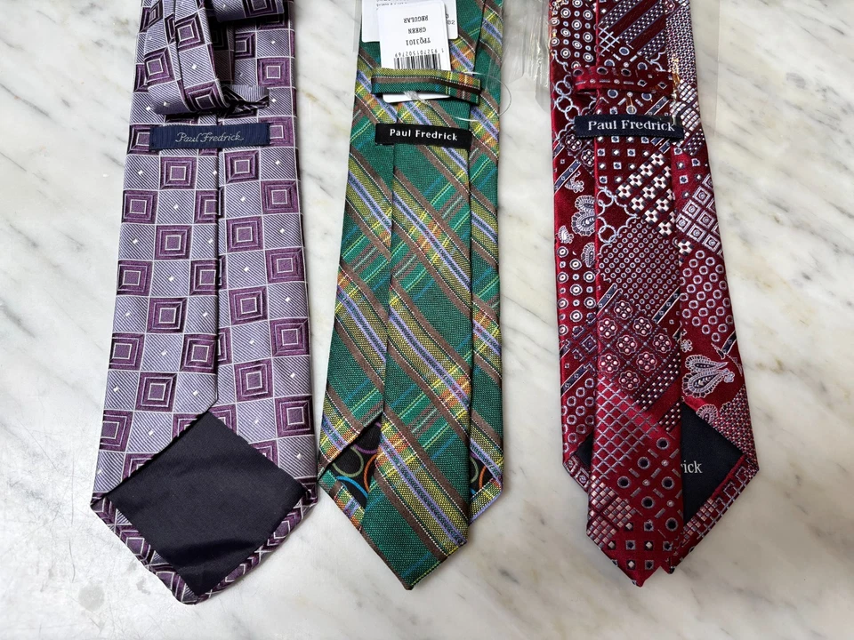 Tres corbatas de seda, lino Paul Fredrick nuevas - cuadros y patrones Foto 2 de 2