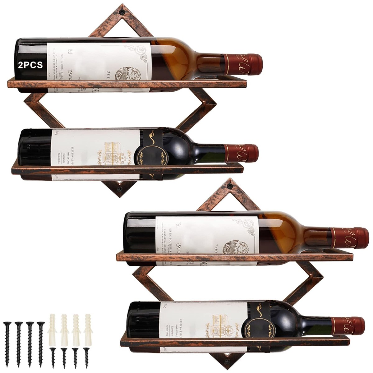 AUHOKY 2Pcs Metal Wall Mounted Wine Holder, Vintage Copper Foldable Hanging 