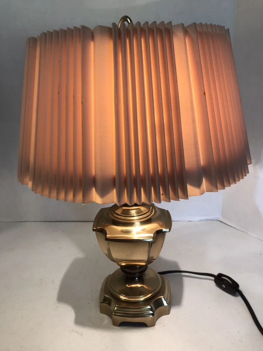 Vintage Berman Solid Brass Desk Table Lamp With Pleated Shade 14.5 In High
