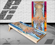 Happy Hour Beach Spill Sunset Cornhole Boards Bean Bag Toss Game