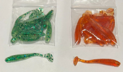 20 * 2'' * CYAN & ORANGE PADDLE TAIL MINNOW SHAD SOFT PLASTIC CRAPPIE, TROUT BAIT