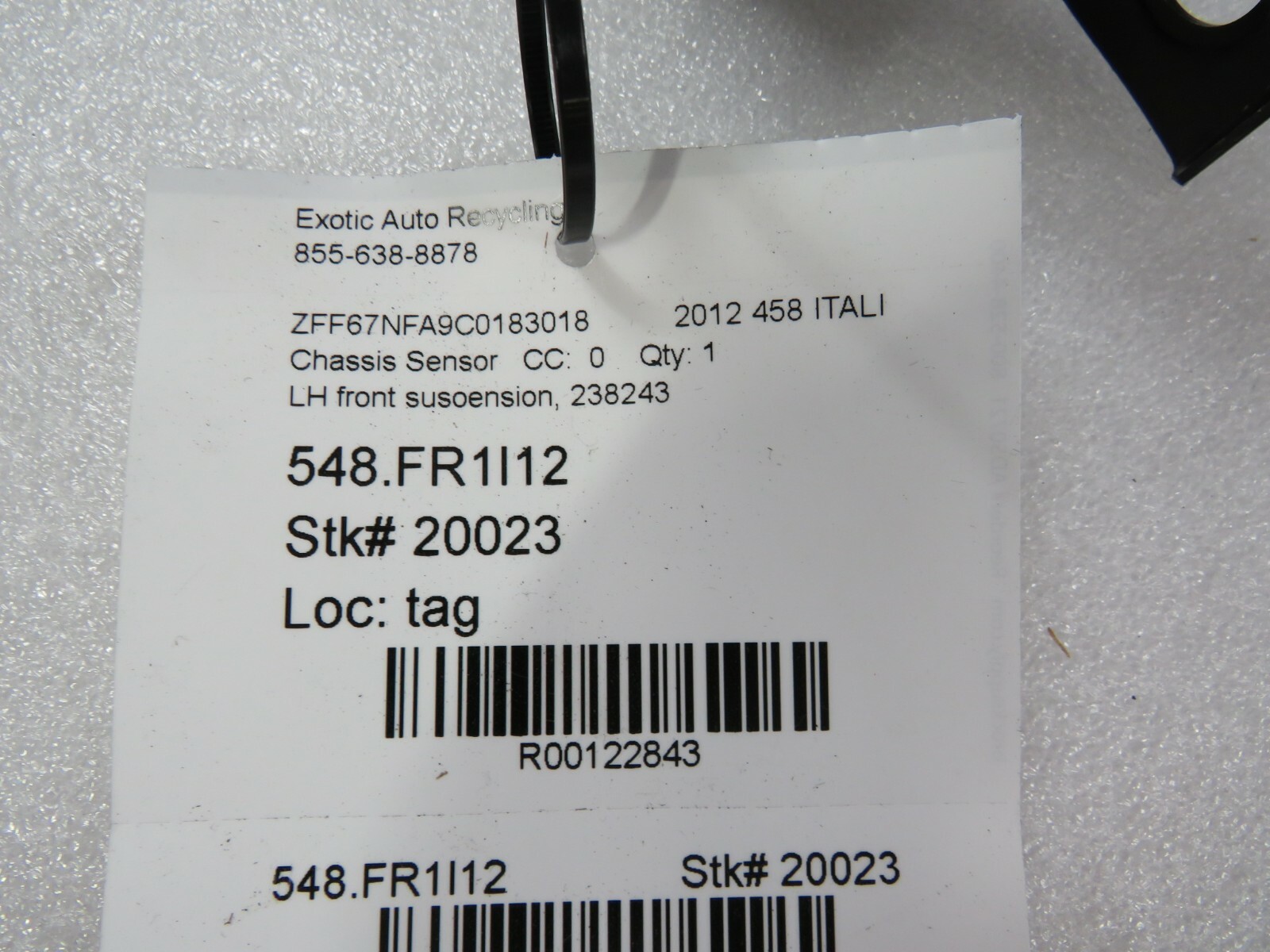 Ferrari 458 Italia, LF, Left Front, Shock Adjustment Sensor, P/N 238243, Used